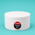 Stack of five 10" round foam cake dummy risers, 1 inch tall, with a "5 Pack" label — base-tier riser for cake display stability, free shipping