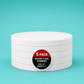 Stack of five 12" round foam cake dummy risers, 1 inch tall, with a "5 Pack" label — base-tier riser for cake display stability, free shipping