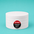 Stack of five 13" round foam cake dummy risers, 1 inch tall, with a "5 Pack" label — base-tier riser for cake display stability, free shipping