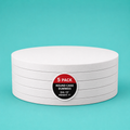 Stack of five 15" round foam cake dummy risers, 1 inch tall, with a "5 Pack" label — base-tier riser for cake display stability, free shipping