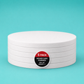 Stack of five 20" round foam cake dummy risers, 1 inch tall, with a "5 Pack" label — base-tier riser for cake display stability, free shipping