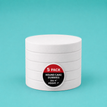Stack of five 4" round foam cake dummy risers, 1 inch tall, with a "5 Pack" label — base-tier riser for cake display stability, free shipping