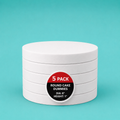 Stack of five 6" round foam cake dummy risers, 1 inch tall, with a "5 Pack" label — base-tier riser for cake display stability, free shipping