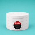 Stack of five 8" round foam cake dummy risers, 1 inch tall, with a "5 Pack" label — base-tier riser for cake display stability, free shipping