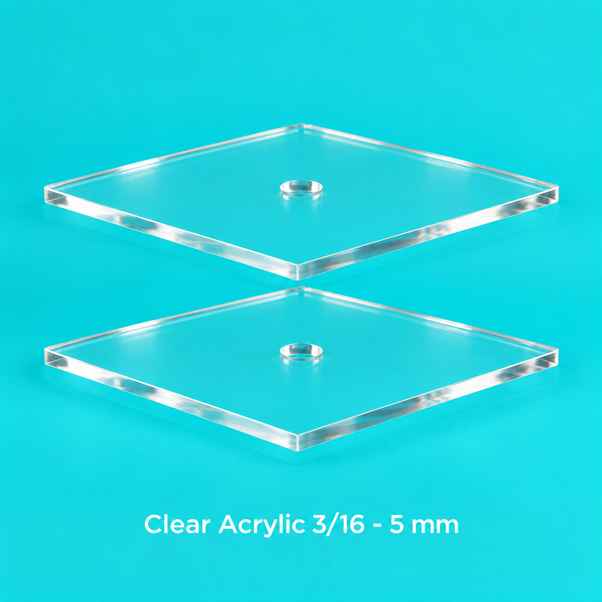 Pair of clear square acrylic cake disks with center hole