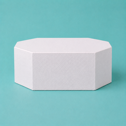 Octagon foam cake dummy 11 inch seen from the front, showing the perpendicular side wall and crisp top rim