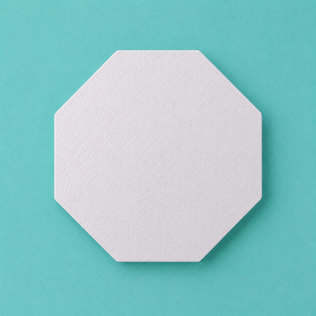 Octagon foam cake dummy 11 inch point to point, seen from above showing eight equal faces, smooth white finish