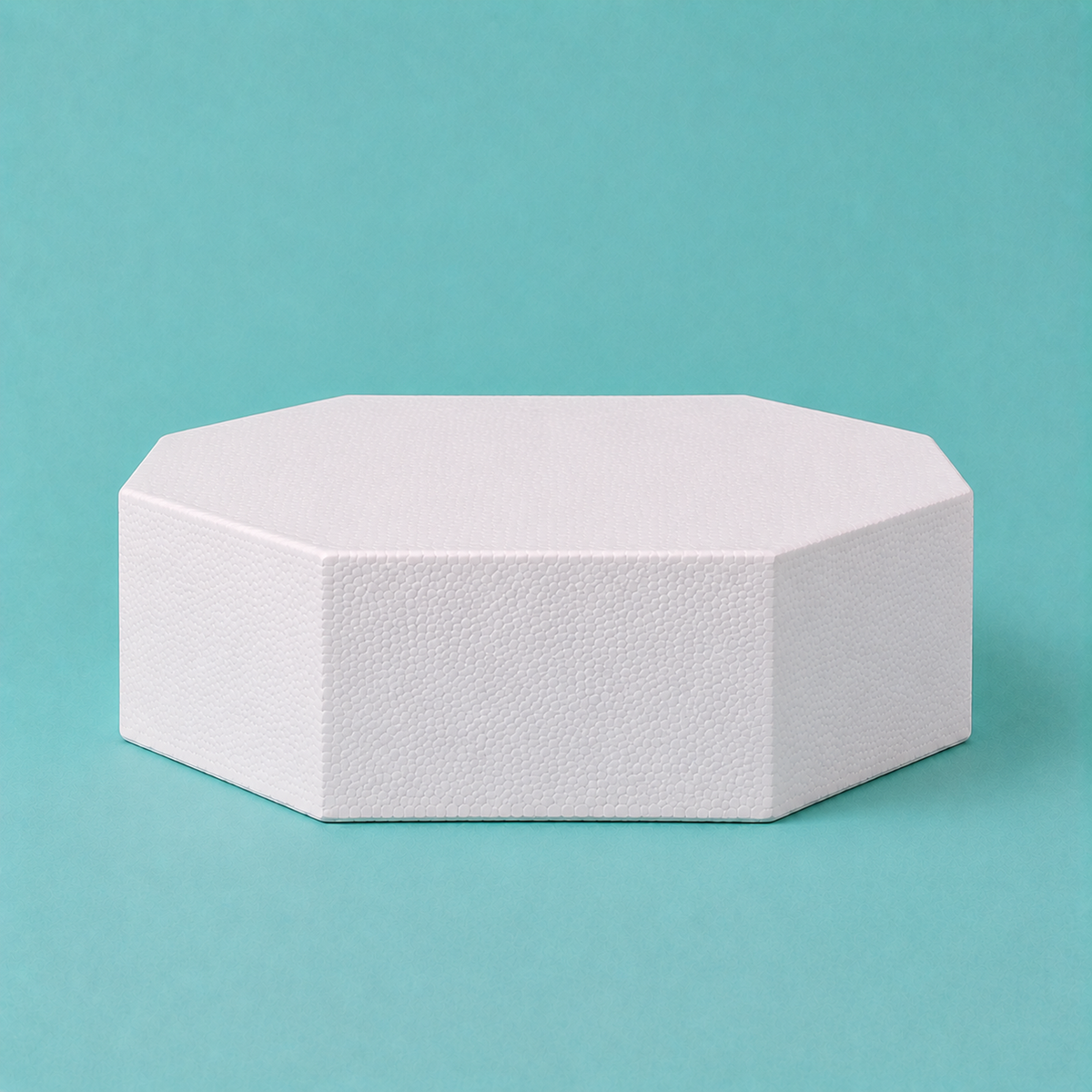 Octagon foam cake dummy 12 inch seen from the front, showing the perpendicular side wall and crisp top rim