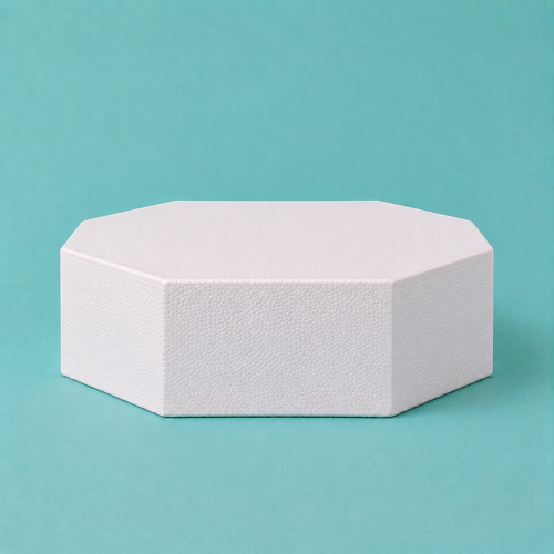 Octagon foam cake dummy 12 inch seen from the front, showing the perpendicular side wall and crisp top rim