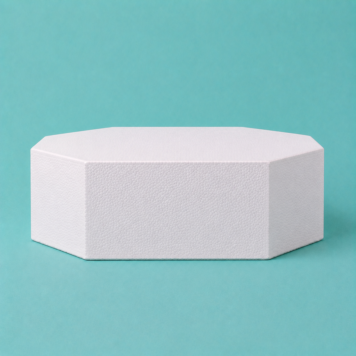 Octagon foam cake dummy 13 inch seen from the front, showing the perpendicular side wall and crisp top rim