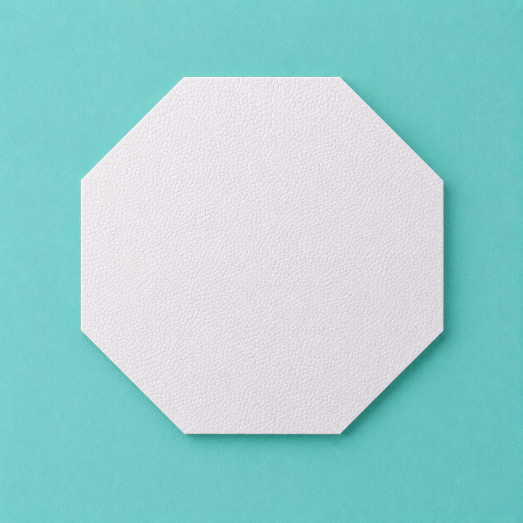 Octagon foam cake dummy 13 inch point to point, seen from above showing eight equal faces, smooth white finish