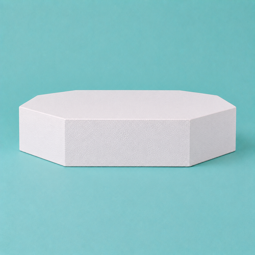 Octagon foam cake dummy 14 inch seen from the front, showing the perpendicular side wall and crisp top rim