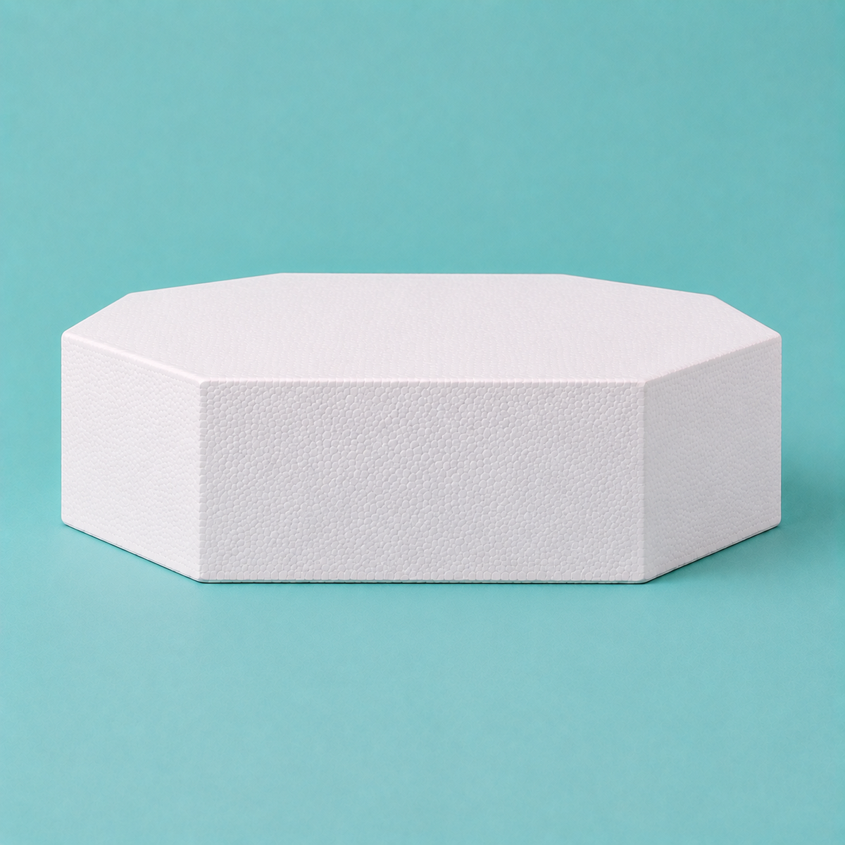 Octagon foam cake dummy 15 inch seen from the front, showing the perpendicular side wall and crisp top rim