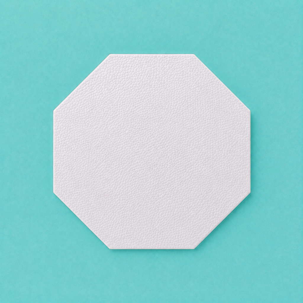 Octagon foam cake dummy 15 inch point to point base tier, seen from above showing eight equal faces, smooth white finish