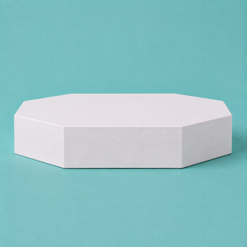 Octagon foam cake dummy 16 inch seen from the front, showing the perpendicular side wall and crisp top rim