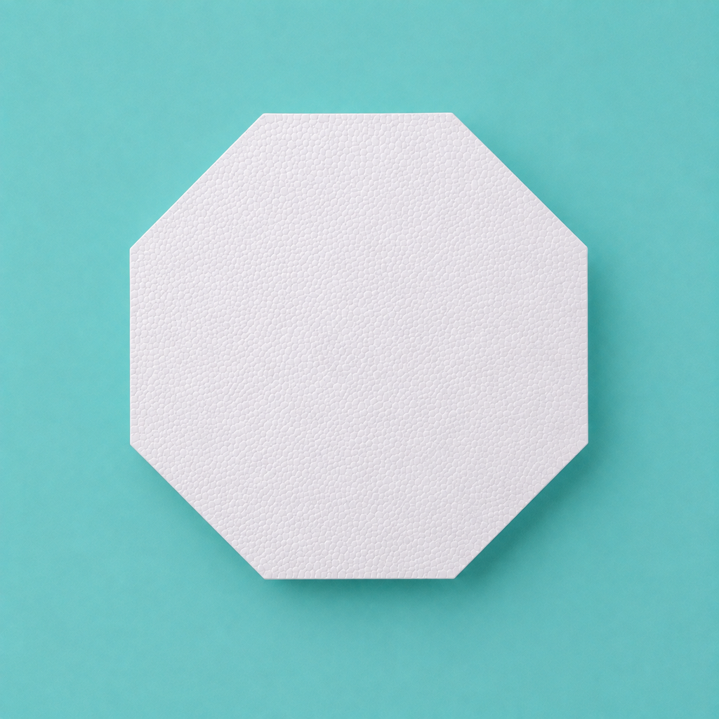 Octagon foam cake dummy 17 inch point to point base tier, seen from above showing eight equal faces, smooth white finish