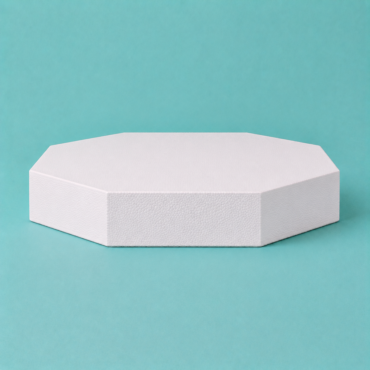 Octagon foam cake dummy 18 inch seen from the front, showing the perpendicular side wall and crisp top rim