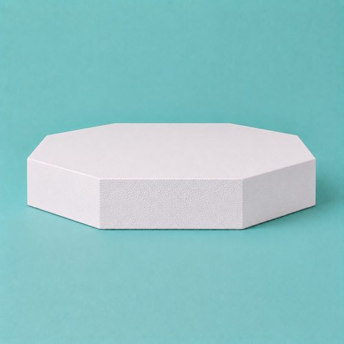 Octagon foam cake dummy 18 inch seen from the front, showing the perpendicular side wall and crisp top rim