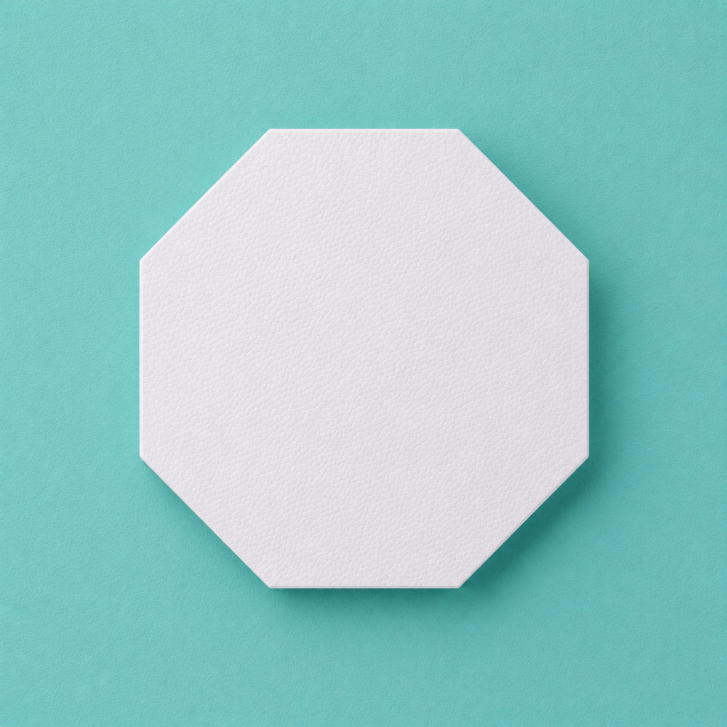 Octagon foam cake dummy 19 inch point to point base tier, seen from above showing eight equal faces, smooth white finish