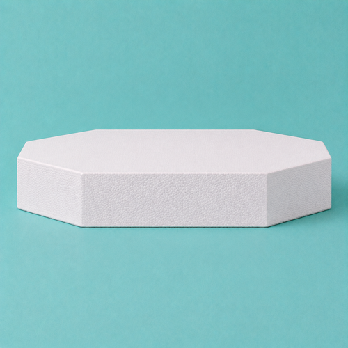 Octagon foam cake dummy 20 inch seen from the front, showing the perpendicular side wall and crisp top rim