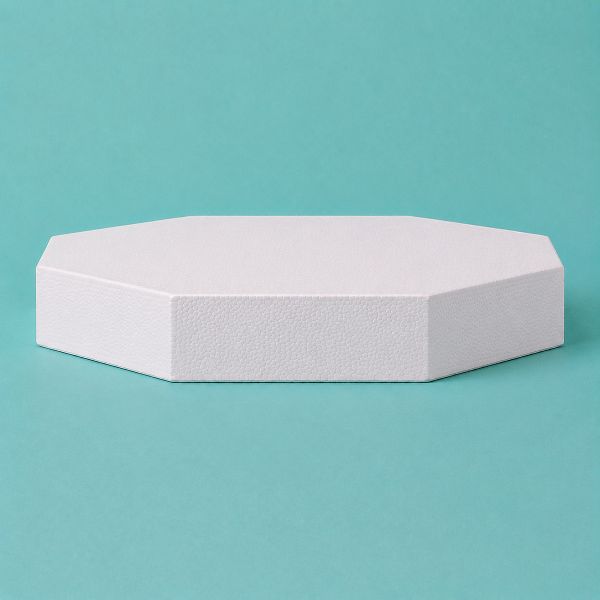 Octagon foam cake dummy 22 inch seen from the front, showing the perpendicular side wall and crisp top rim