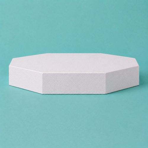 Octagon foam cake dummy 22 inch seen from the front, showing the perpendicular side wall and crisp top rim