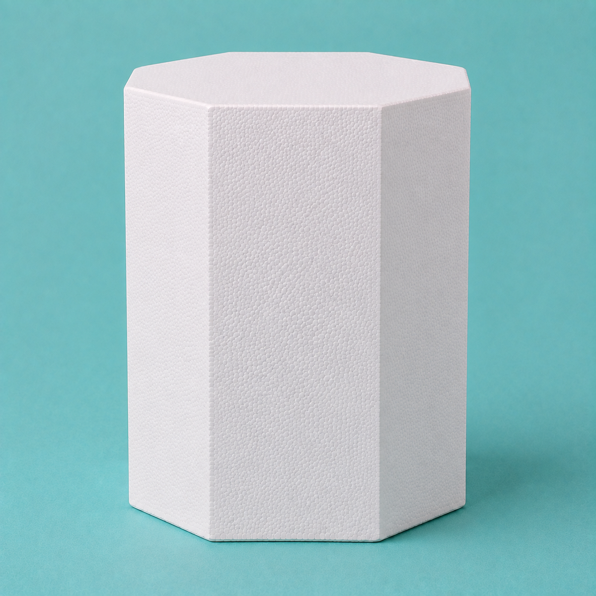 Octagon foam cake dummy 4 inch seen from the front, showing the perpendicular side wall and crisp top rim
