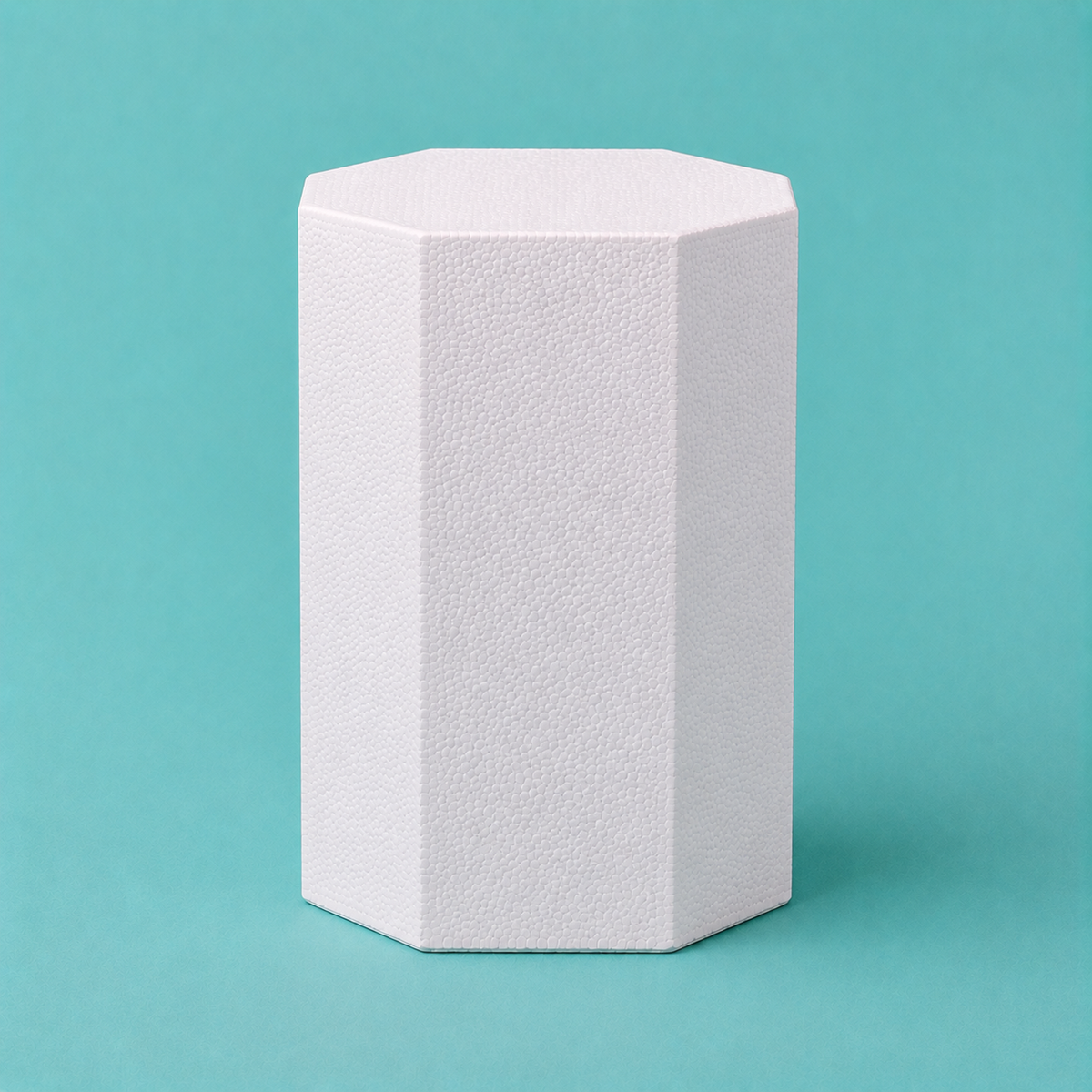 Octagon foam cake dummy 5 inch seen from the front, showing the perpendicular side wall and crisp top rim