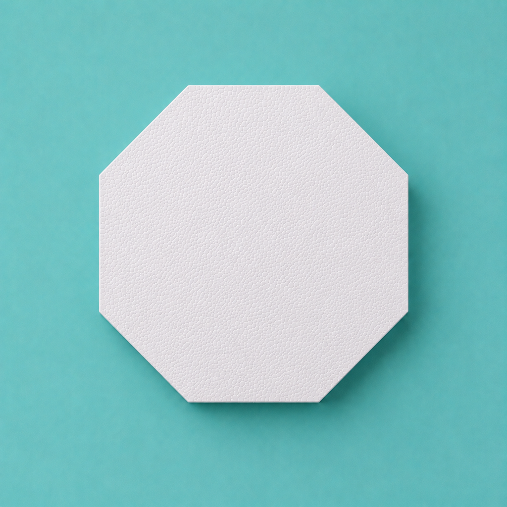 Octagon foam cake dummy 5 inch point to point, seen from above showing eight equal faces, smooth white finish