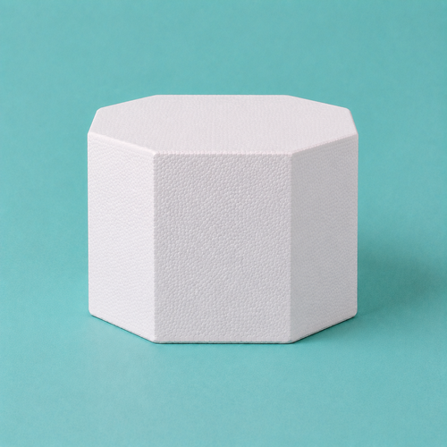 Octagon foam cake dummy 6 inch seen from the front, showing the perpendicular side wall and crisp top rim