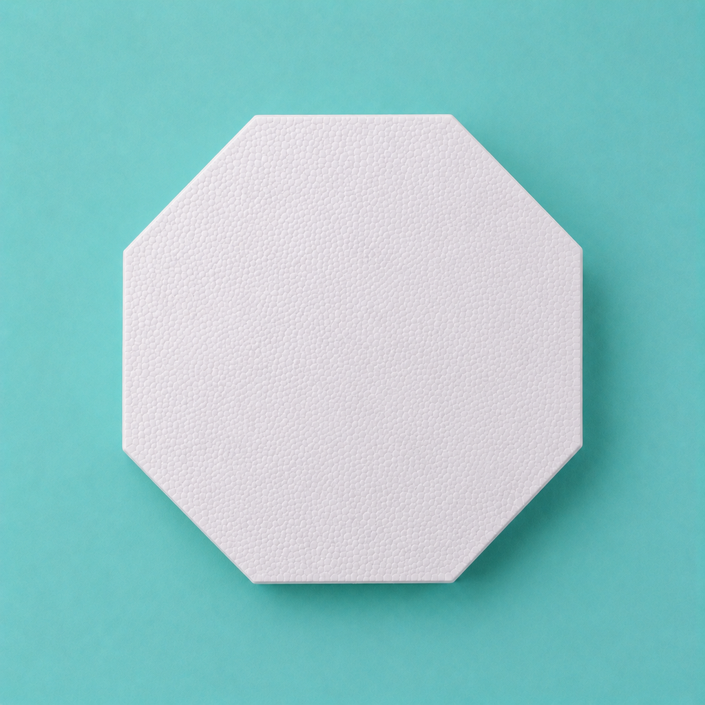 Octagon foam cake dummy 6 inch point to point, seen from above showing eight equal faces, smooth white finish
