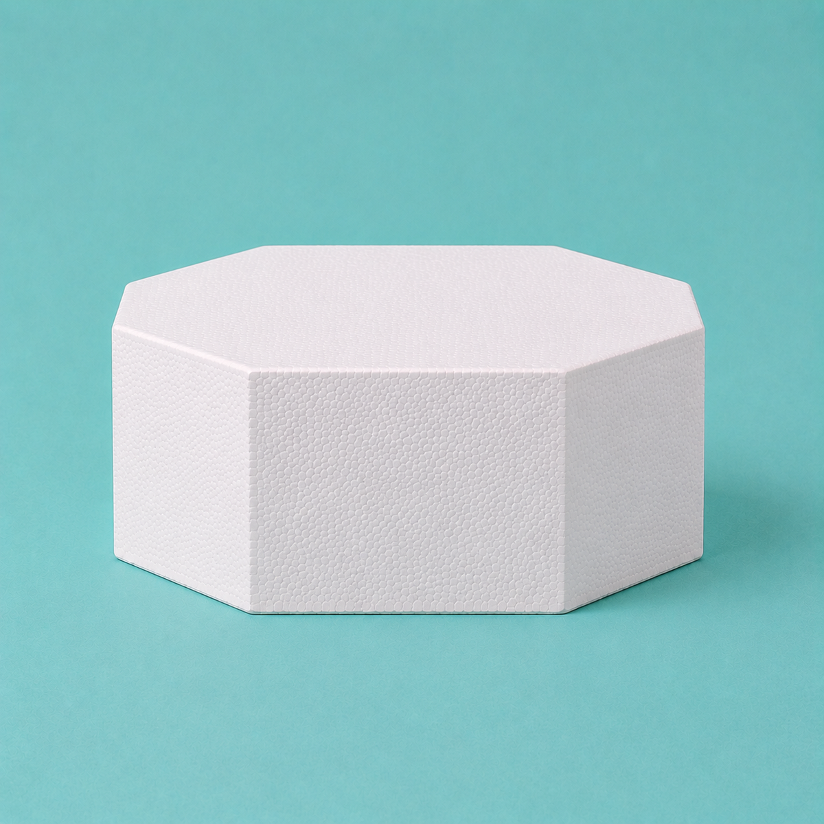 Octagon foam cake dummy 7 inch seen from the front, showing the perpendicular side wall and crisp top rim