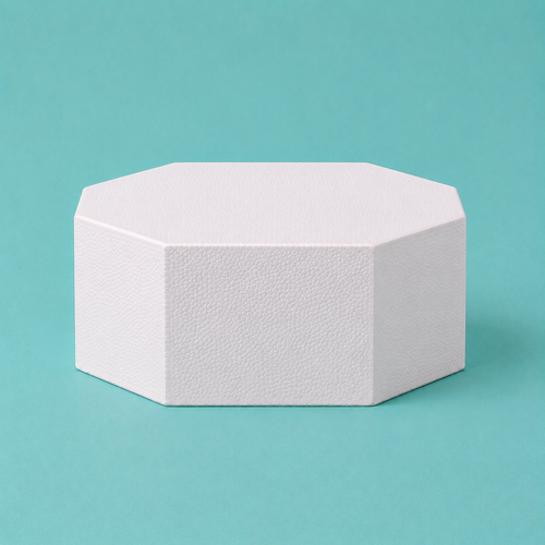 Octagon foam cake dummy 7 inch seen from the front, showing the perpendicular side wall and crisp top rim