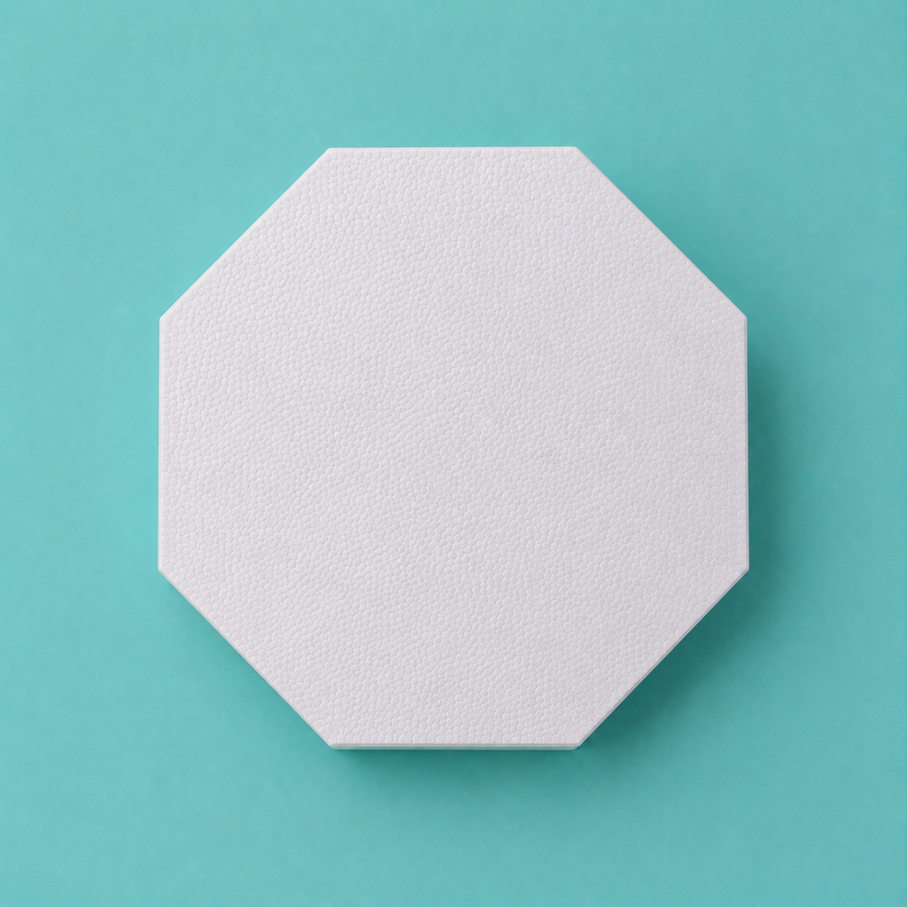 Octagon foam cake dummy 8 inch point to point, seen from above showing eight equal faces, smooth white finish