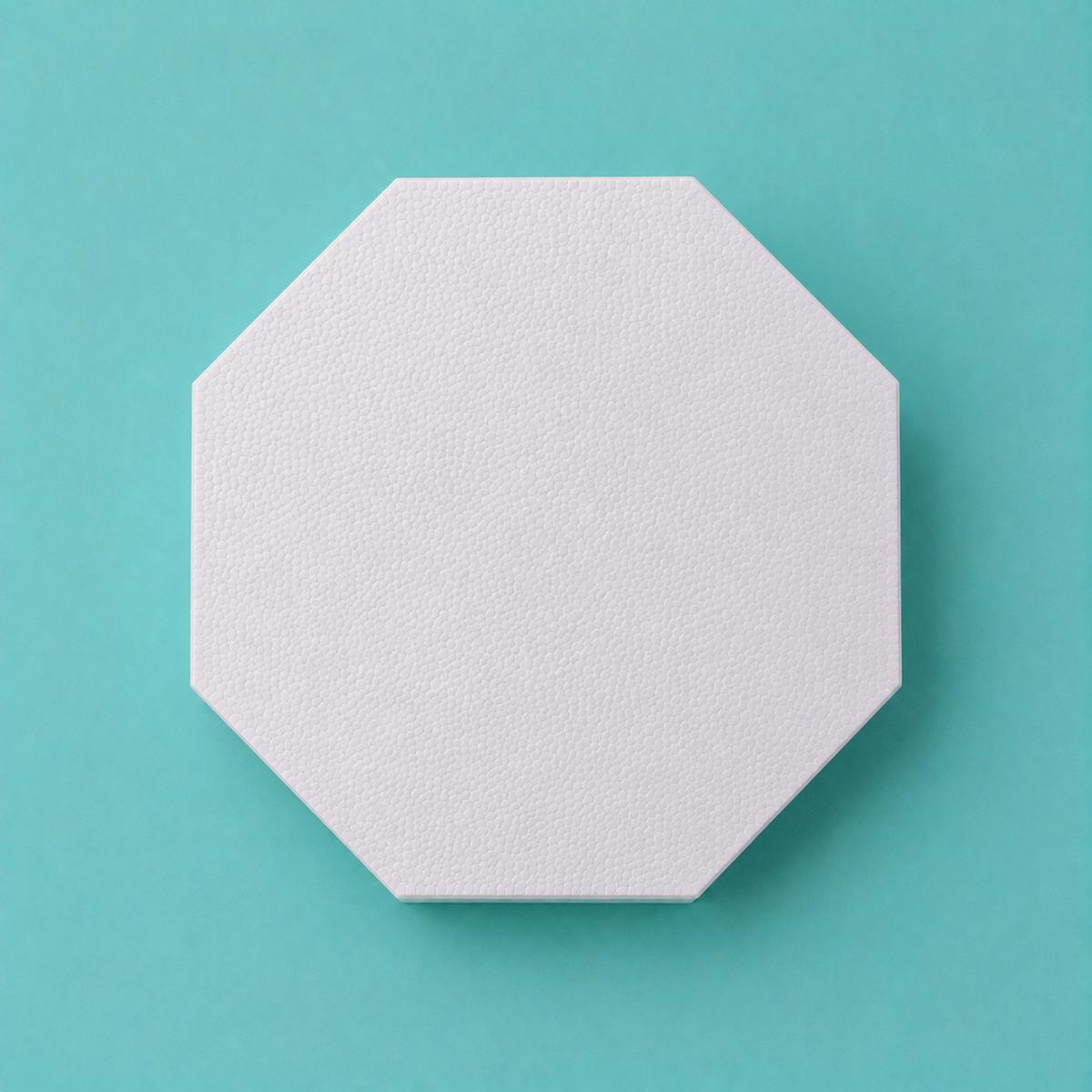 Octagon foam cake dummy 8 inch point to point, seen from above showing eight equal faces, smooth white finish