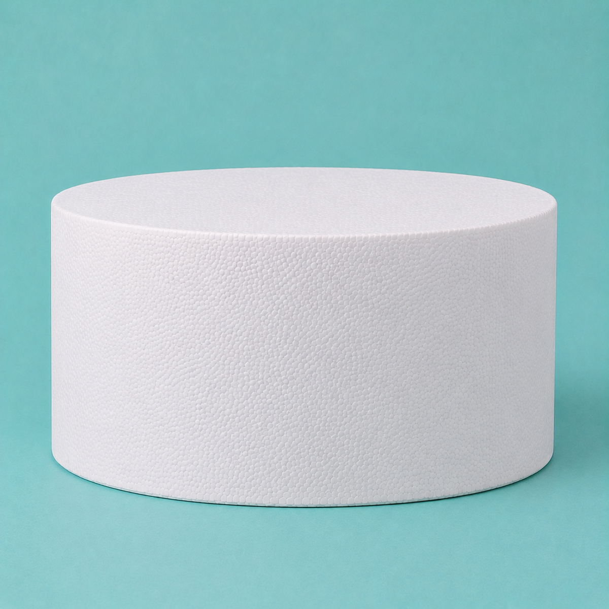 Oval foam cake dummy 12 by 9 inch seen from the front, showing the perpendicular side and crisp top rim