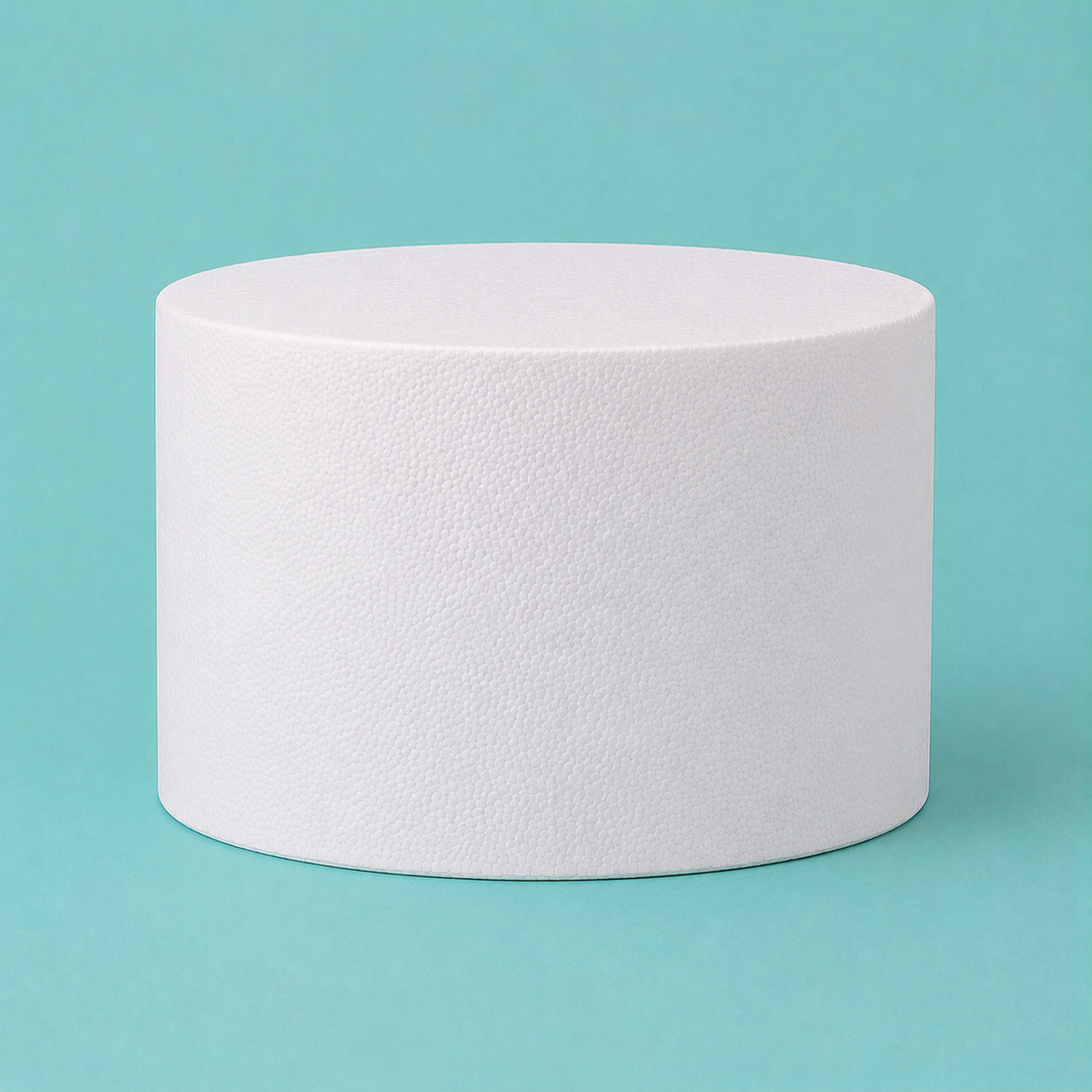 Oval foam cake dummy 8 by 6 inch seen from the front, showing the perpendicular side and crisp top rim