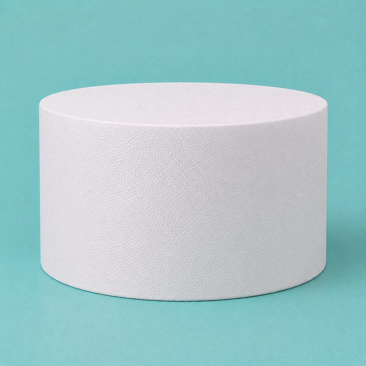 Extra tall round foam cake dummy, 10 inch diameter by 8 inch tall, smooth white finish, ready to decorate