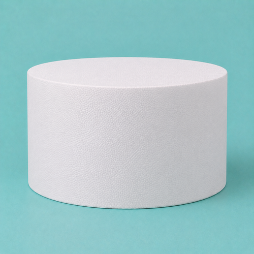 Extra tall round foam cake dummy, 10 inch diameter by 8 inch tall, smooth white finish, ready to decorate