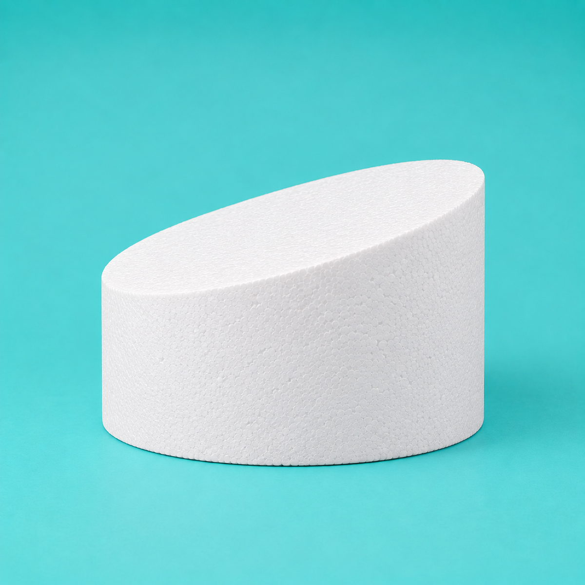6 inch round foam cake dummy with Classic Angle topsy turvy top, 2.5 inch low side to 4 inch high side