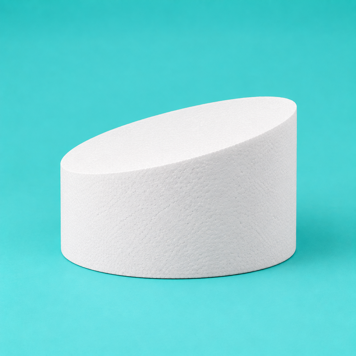 6 inch round foam cake dummy with Tall Angle topsy turvy top, 3 inch low side to 5 inch high side