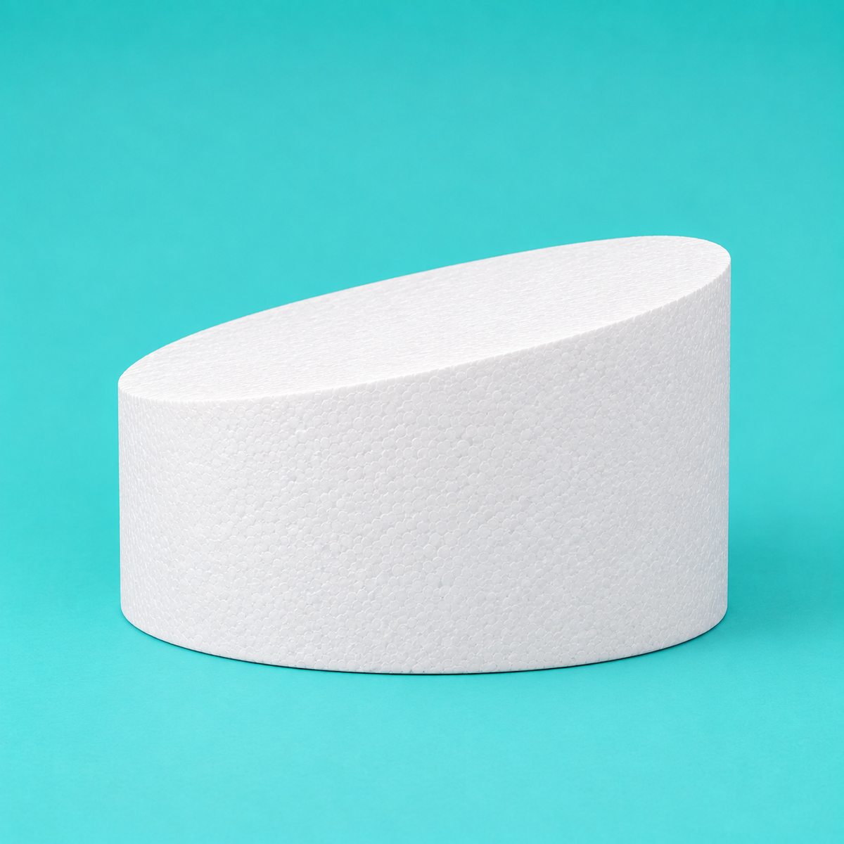 8 inch round foam cake dummy with Classic Angle topsy turvy top, 2.5 inch low side to 4 inch high side