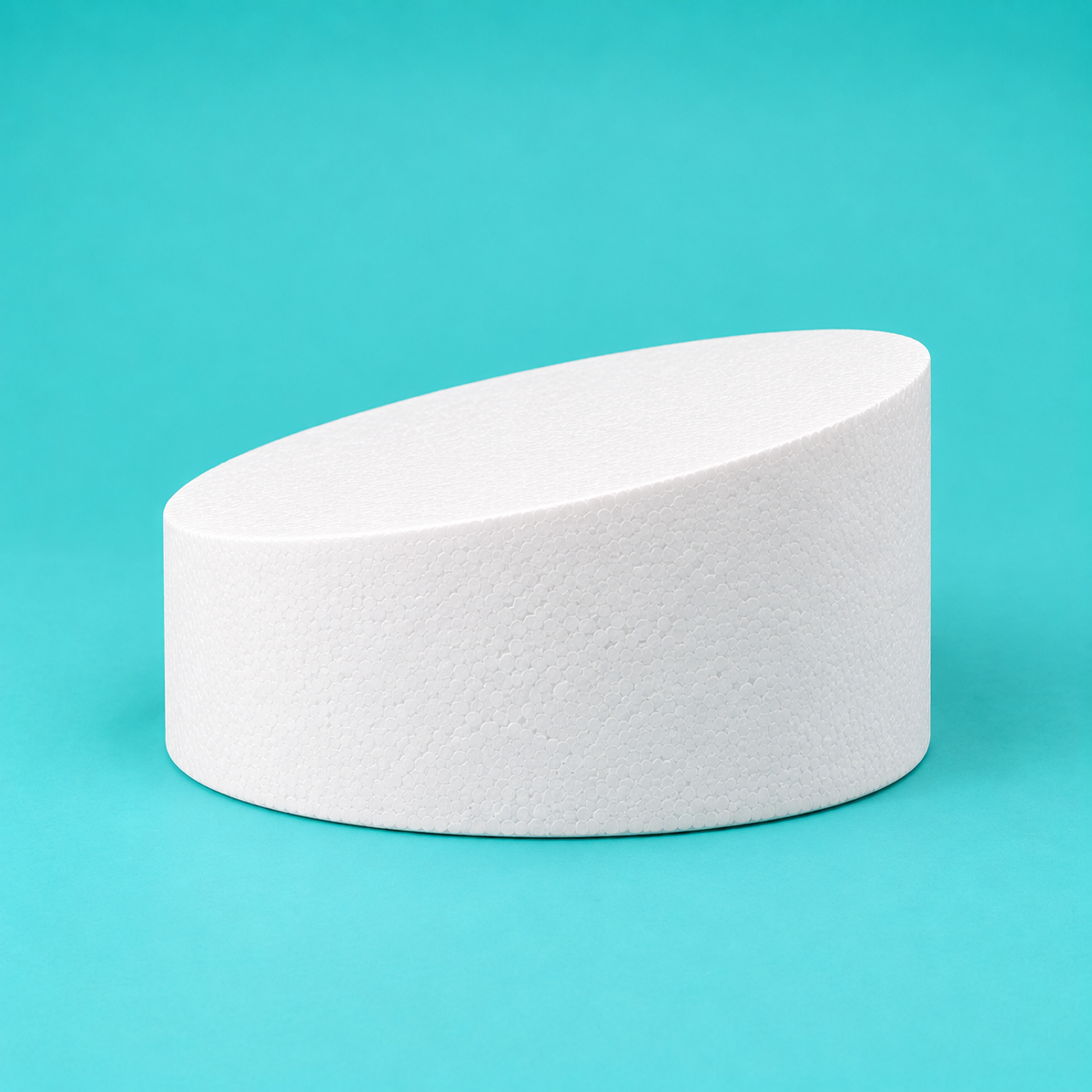 8 inch round foam cake dummy with Tall Angle topsy turvy top, 3 inch low side to 5 inch high side