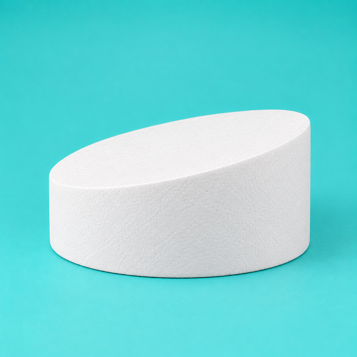 10 inch round foam cake dummy with Tall Angle topsy turvy top, 3 inch low side to 5 inch high side