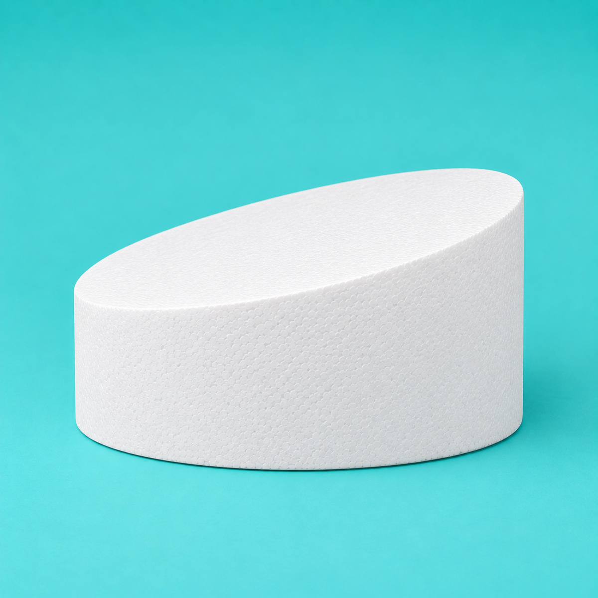 12 inch round foam cake dummy with Tall Angle topsy turvy top, 3 inch low side to 5 inch high side