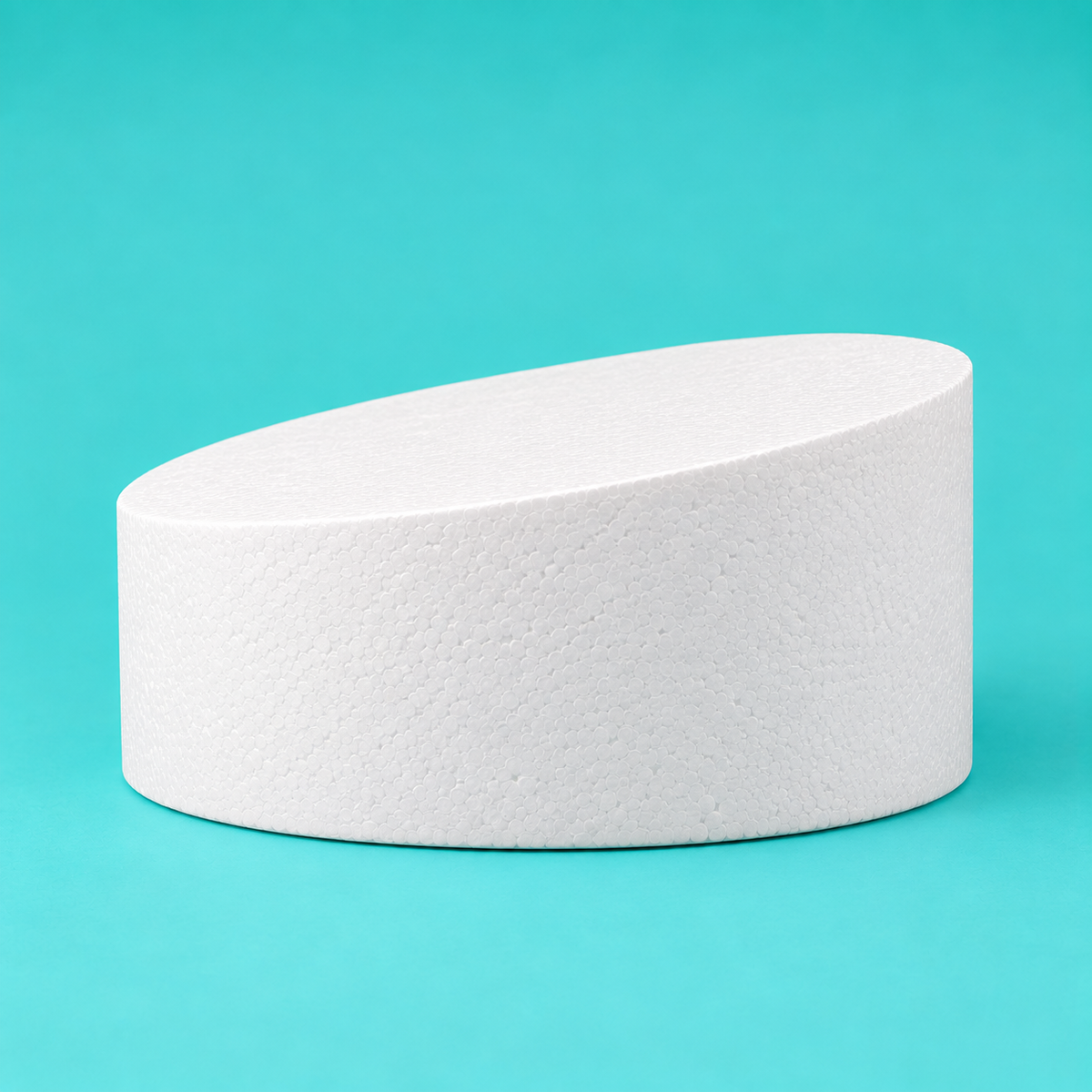 14 inch round foam cake dummy with Classic Angle topsy turvy top, 2.5 inch low side to 4 inch high side