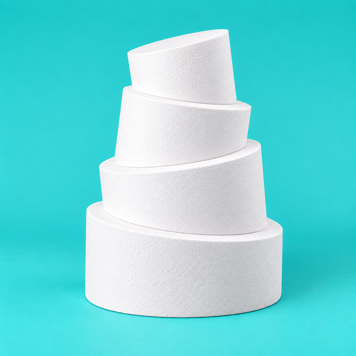 Showpiece Set: 6, 8, 10, 12 inch round topsy turvy cake dummies, Classic Angle