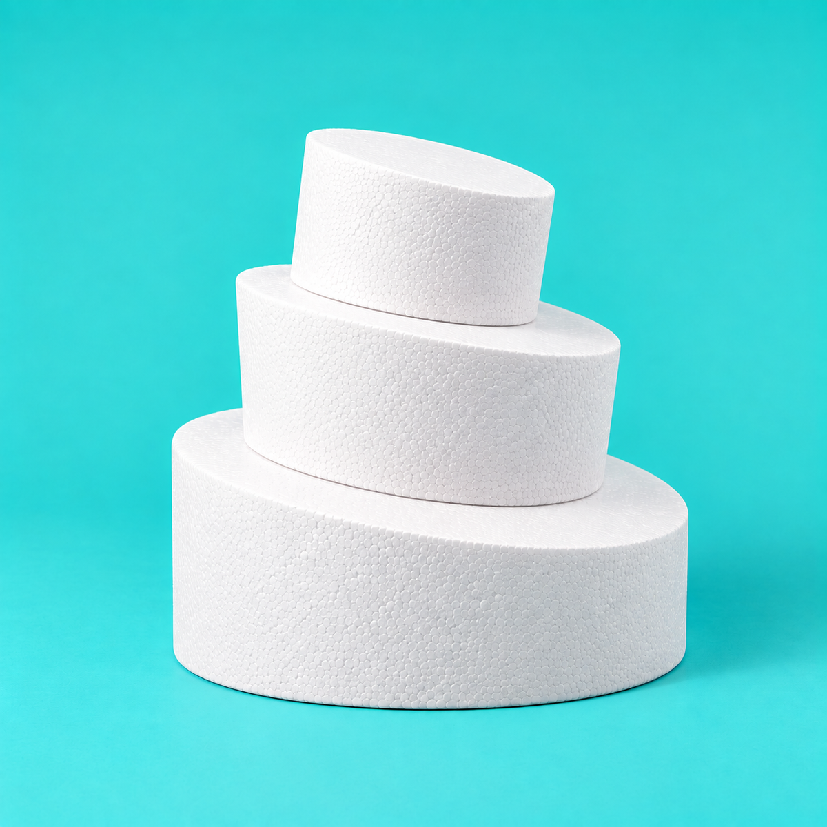 Wide Spaced Set: 6, 10, 14 inch round topsy turvy cake dummies, Classic Angle