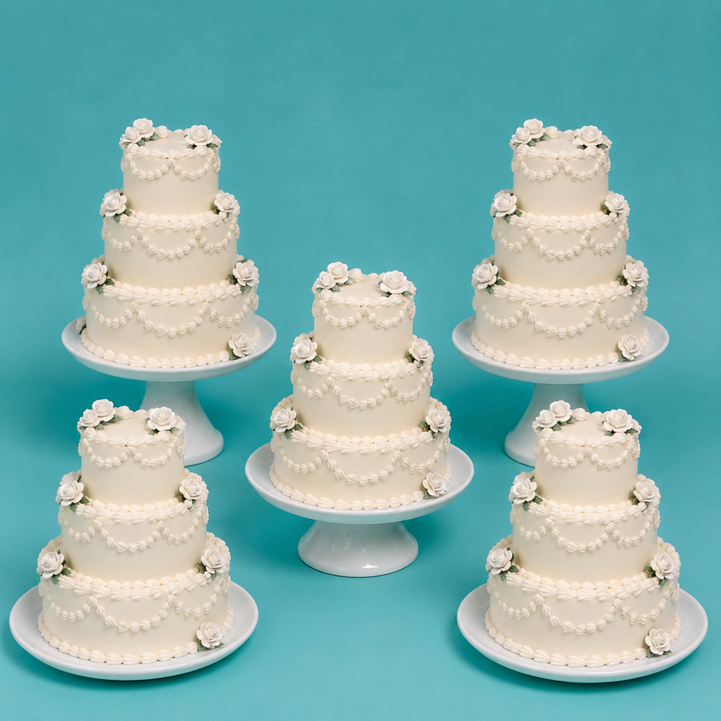 Foam mini 3-tier wedding cake tower set of 5, 4 inch base, white foam finish