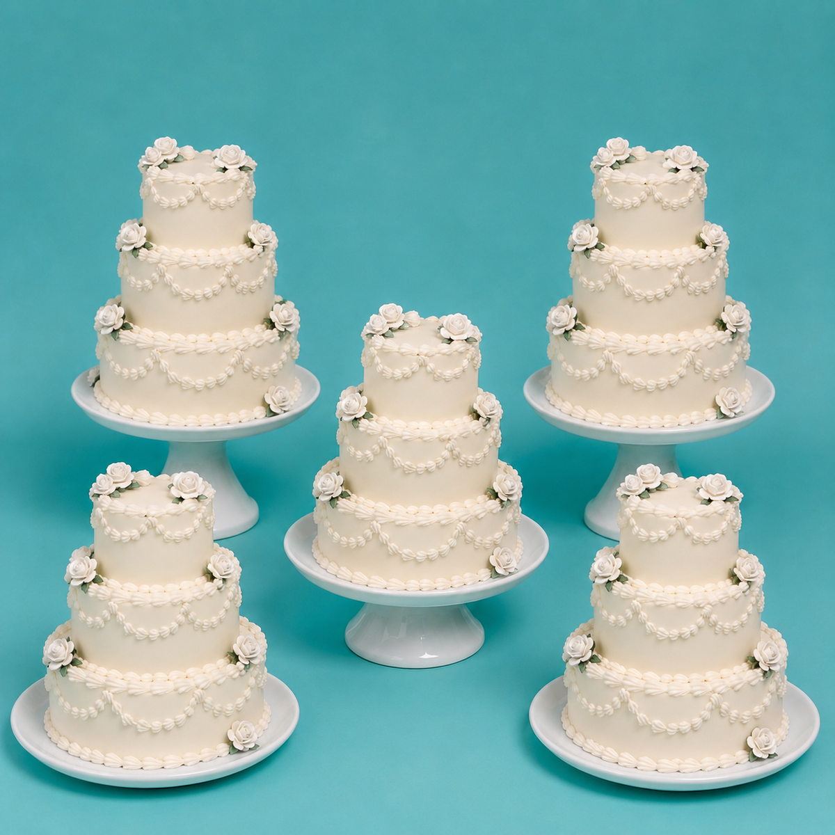 Foam mini 3-tier wedding cake tower set of 5, 4 inch base, white foam finish